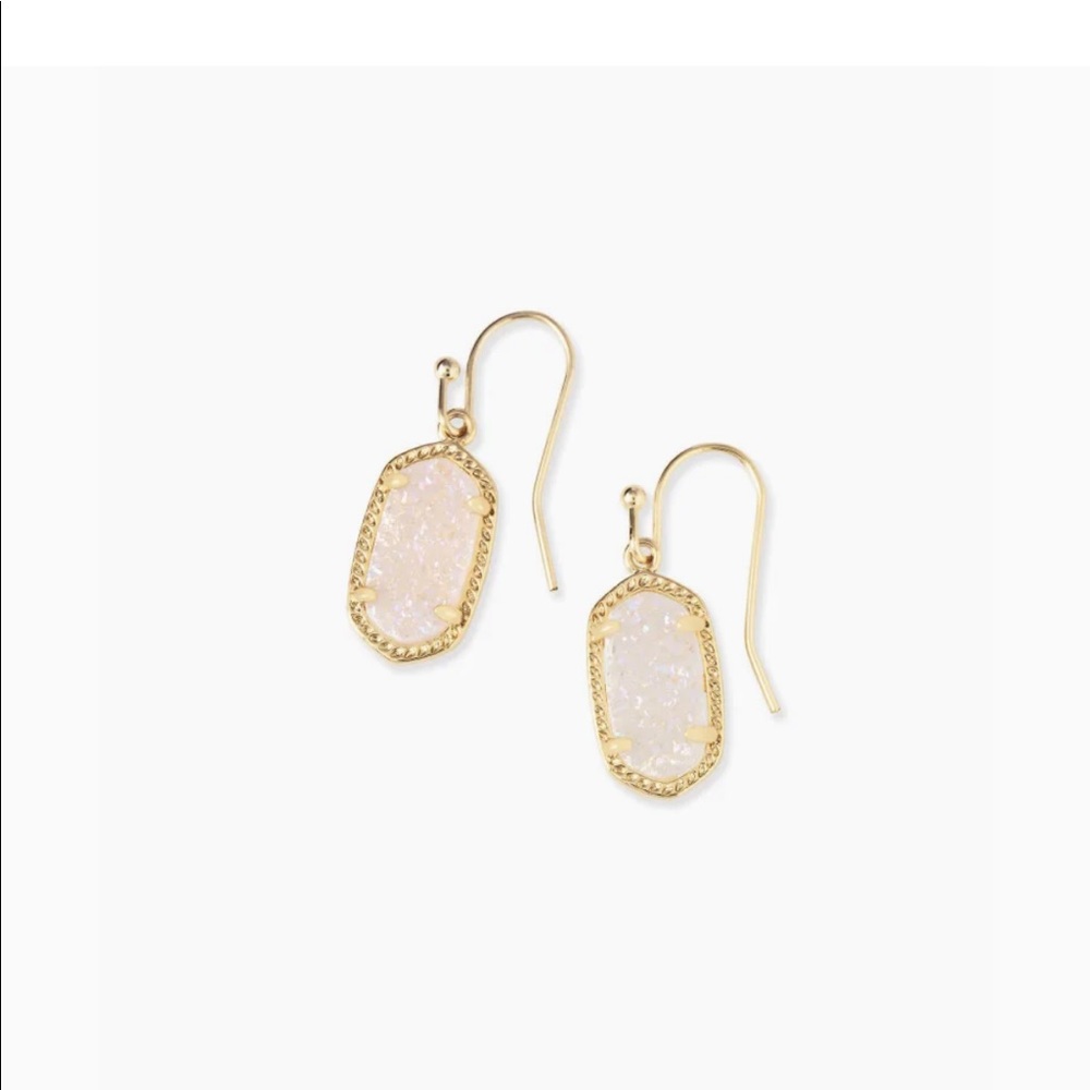 NWT. Kendra Scott Lee drop earrings in gold/iridescent drusy. Retail $68.